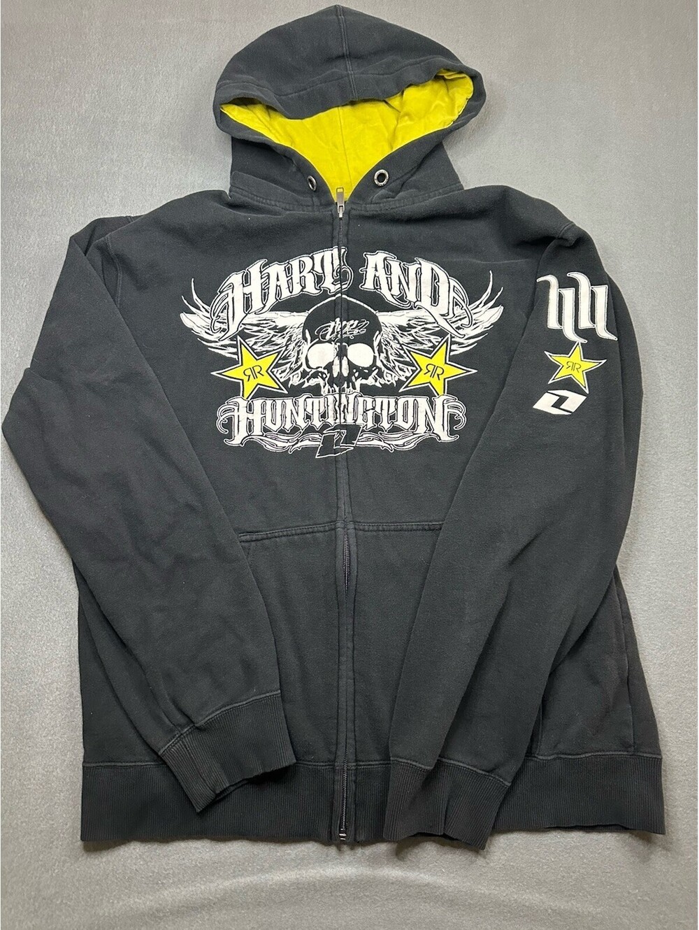 Distressed Y2K Rockstar Energy Full Zip Up Hoodie Hart Huntington Size Large